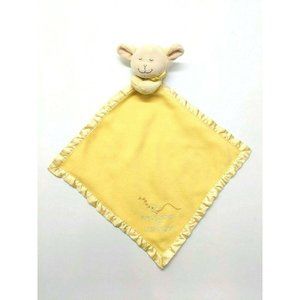 Kids II Plush Lamb Security Baby Blanket Lovie Yellow w/ Satin Trim 13" Square
